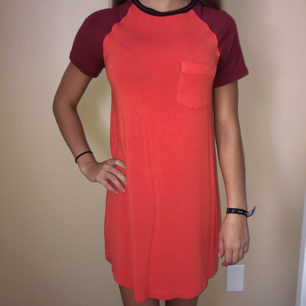 Orange and burgundy T-shirt dress